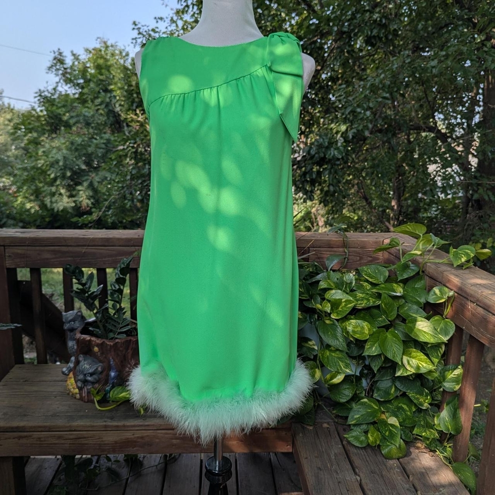 Green Mini Dress with Fur Trim